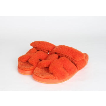 Hermes Shearling Sheepskin Sandal Slippers Orange 37 155374643