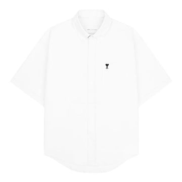 AMI Short Sleeve Oxford Shirt with Heart Logo 155016036