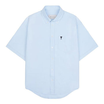 AMI Heart Logo Oxford Short Sleeve Shirt 155016037