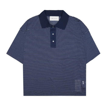 AMI Mercerized Stripe Jersey Polo Shirt 155016038
