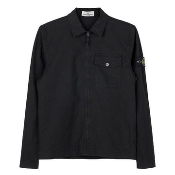 STONE ISLAND (10A/12A) KIDS 26SS ブラック ロゴパッチ ジップ アップ オーバー シャツ ジャケット 161200001 S0001 V0029 155265341