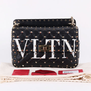 Valentino Rockstud VLTN Logo Black Chain Shoulder Bag 155378489