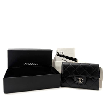 CHANEL Classic Lambskin Silver Flap Card Holder 155385368