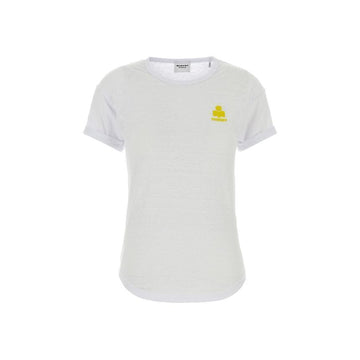 Isabel Marant KOLDIA Logo Linen T-Shirt White Yellow TS0315FA A1N09E 153211102