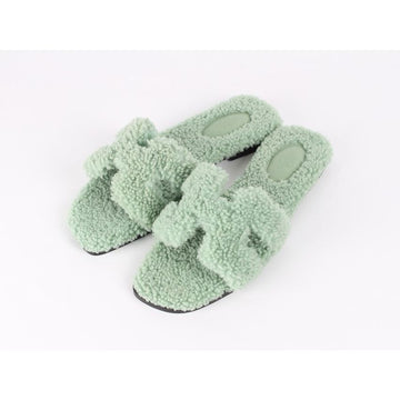 HERMES Shearling Oran Slipper Mint 37.5 155427220