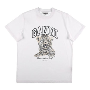 GANNI レオパードロゴレディース半袖Tシャツ T4124 943 145239616 [P]
