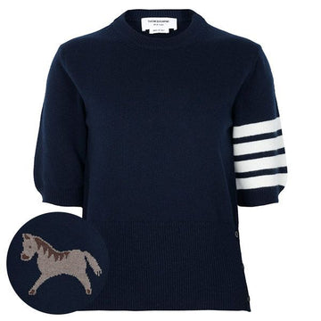 Thom Browne Classic Fit Short Sleeve Knit in Navy with Intarsia 26SS FKA515A Y1029 415 155431800
