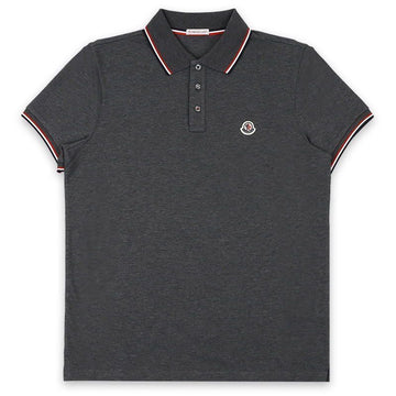 Moncler Men's Three-Stripe Collar Logo Patch Short Sleeve Polo (Dark Grey) 8A70300 84556 989 146261222