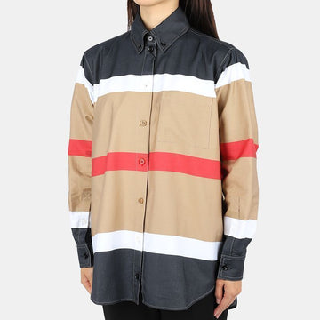 Burberry Women's Stripe Check Pocket Shirt (Beige/Navy) 8048801 A7029 54652951