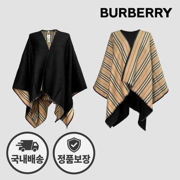 Burberry Icon Stripe Wool Reversible Cape Poncho 80184961 Black 146945945