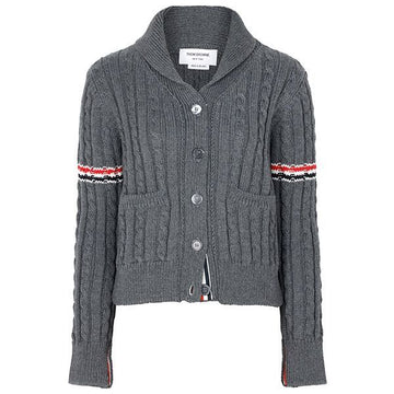 Thom Browne Medium Gray Baby Cable Stitch Shawl Collar Wool Cardigan 155435552