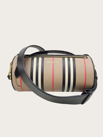 BURBERRY アイコニックストライプキャンバスストラップ円筒バッグ 155437327