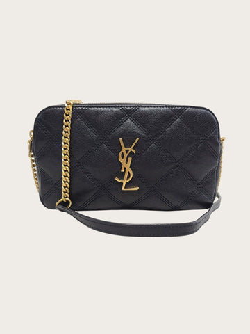 SAINT LAURENT ブラック ダブルジップ ベッキー キルティング チェーン ショルダーバッグ 155437387