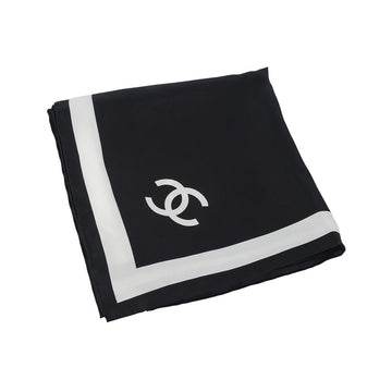 CHANEL Silk Twill Square Scarf Ecru Black AAB938 CC 37067 155450328