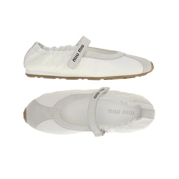 Miu Miu Technical Fabric Suede Ballerina Flats White 153589222