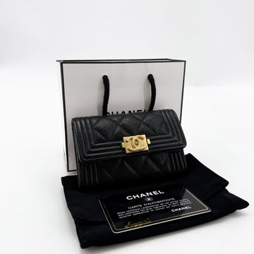 CHANEL Caviar Gold Boy Card Holder 155455742