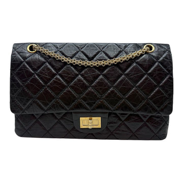 CHANEL Vintage 2.55 Flap Shoulder Bag Large Black Gold A37590 155456282