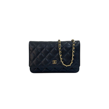 CHANEL Black Caviar Classic Gold Chain WOC Crossbody Bag H00288 155458147