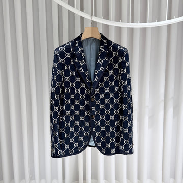 GUCCI (A+/52) / Jacquard Baumwoll Blazer Jacke Navy 155474497