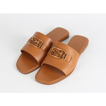 HERMES バスティーユ ヴィラ ゴールド ブラウン サンダル スリッパ 36.5 155484043