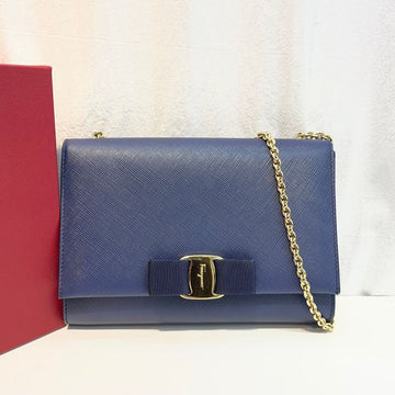Salvatore Ferragamo 22 B558 Ginny Mini Gold Navy Chain Crossbody 155485832