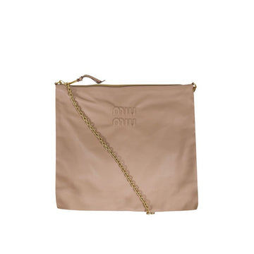 Miu Miu Women's Logo Chain Soft Leather Shoulder Bag Cammeo Beige 5BC114 155485831