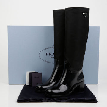 Prada Lina Nylon Triangle Logo Long Boots 37.5 155270649