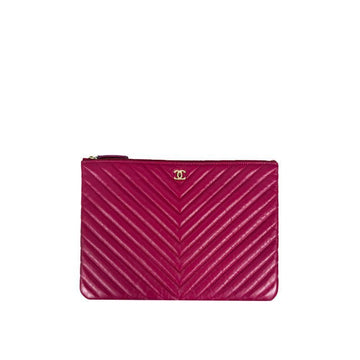 CHANEL Klassische Chevron Lammleder Clutch Burgunder Gold Medium A82545 155379893