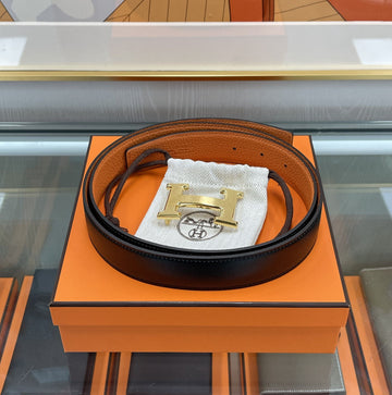 HERMES リバーシブルベルト 100 ブラック/オレンジ 金色無光沢 32mm 155487662