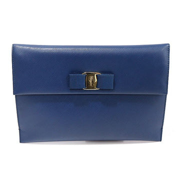 Salvatore Ferragamo Blue Saffiano Leather Bow Flap Clutch 22 C332 155487713