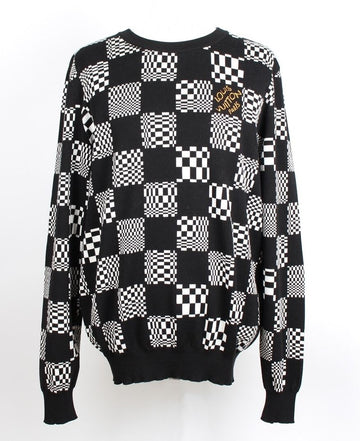 LOUIS VUITTON ディストーテッドダミエクルーネックニット XL(105) 155525362