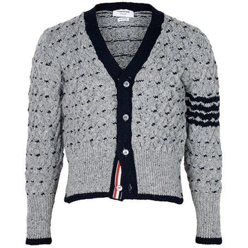Thom Browne Light Grey Diagonal Cable Stitch V-Neck Cardigan 155431833 [P]