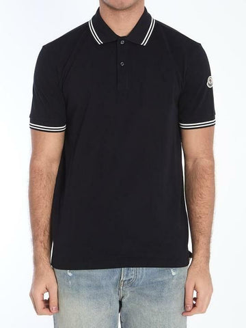 MONCLER ストライプトリミングコットンピケポロシャツ 143276638