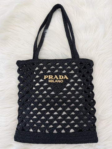 PRADA クロシェ ウーブン トートバッグ ブラック(1BG493) 155527390