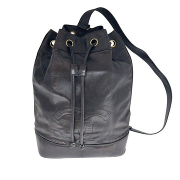 CHANEL Black Lambskin CC Logo Drawstring Sling Bag Backpack 155533047