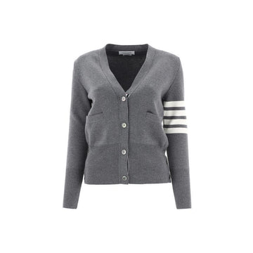 THOM BROWNE ミラノ クラシック Vネック ウール カーディガン メッドグレー 035 150342186