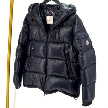 MONCLER Hochglanz Nylon Daunenjacke mit Kapuze in Navy 12345 155547526