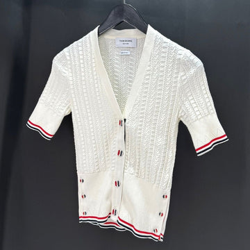 Thom Browne Short Sleeve Cable Cardigan White FKC418A 155553640