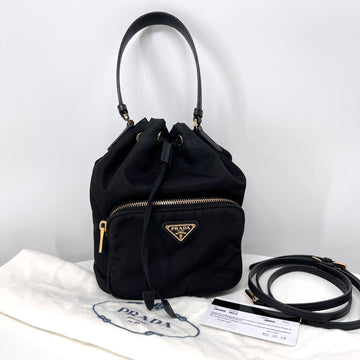 Prada Triangle Logo Nylon Bucket Bag Black (1BH038) 155553789
