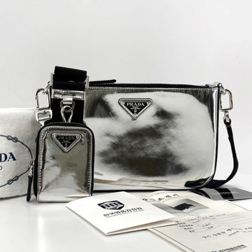 Prada Brushed Silver Leather Crossbody Bag 155553797