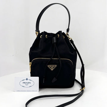Prada Triangle Logo Nylon Bucket Bag Black (1BH038) 155554578
