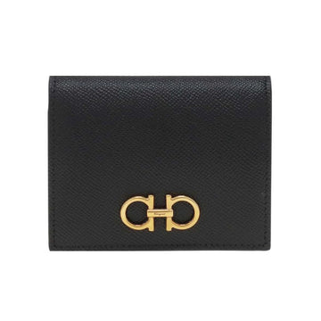SALVATORE FERRAGAMO 26SS 金色 ダブル ガンチーニ コンパクト 財布 ブラック 22-D780 0726512 151008917