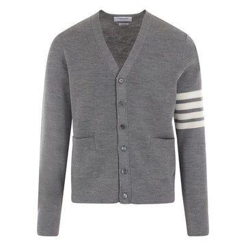 THOM BROWNE Waffel Merinowolle V-Ausschnitt Cardigan Lichtgrau 25FW 142950487