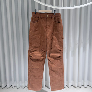 Louis Vuitton Monogram Carpenter Brown Embossed Denim Pants (30) 155579309