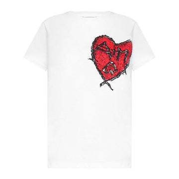 ALEXANDER MCQUEEN Scribble Herz Print T-Shirt Kurzarm Weiß 153096589