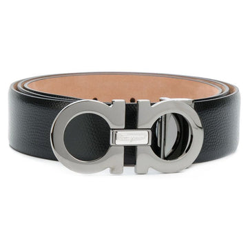 SALVATORE FERRAGAMO ダークシルバー ダブル ガンチーニ ベルト ブラック 67-9493 0671453 140500705
