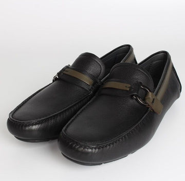 Salvatore Ferragamo Gancini Driving Loafer Black Khaki 8.5(275) 155610809