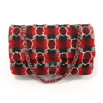 CHANEL レッド ツイード シルバー チェーン クラシック ミディアム フラップ ショルダーバッグ (18番台) A01112 155613399