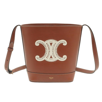 Celine Brown Calfskin Embroidered Triomphe Small Bucket Shoulder Bag / 198243ES4.04LU 155615737