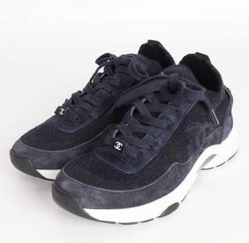 CHANEL Suede Knit Sneakers Navy 37(240) 155623140
